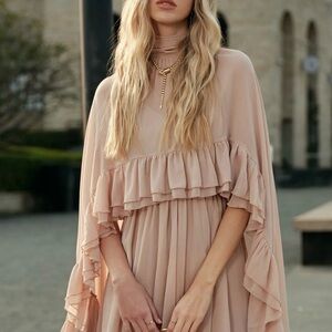 Commense Elegant Nude Ruffle Dress